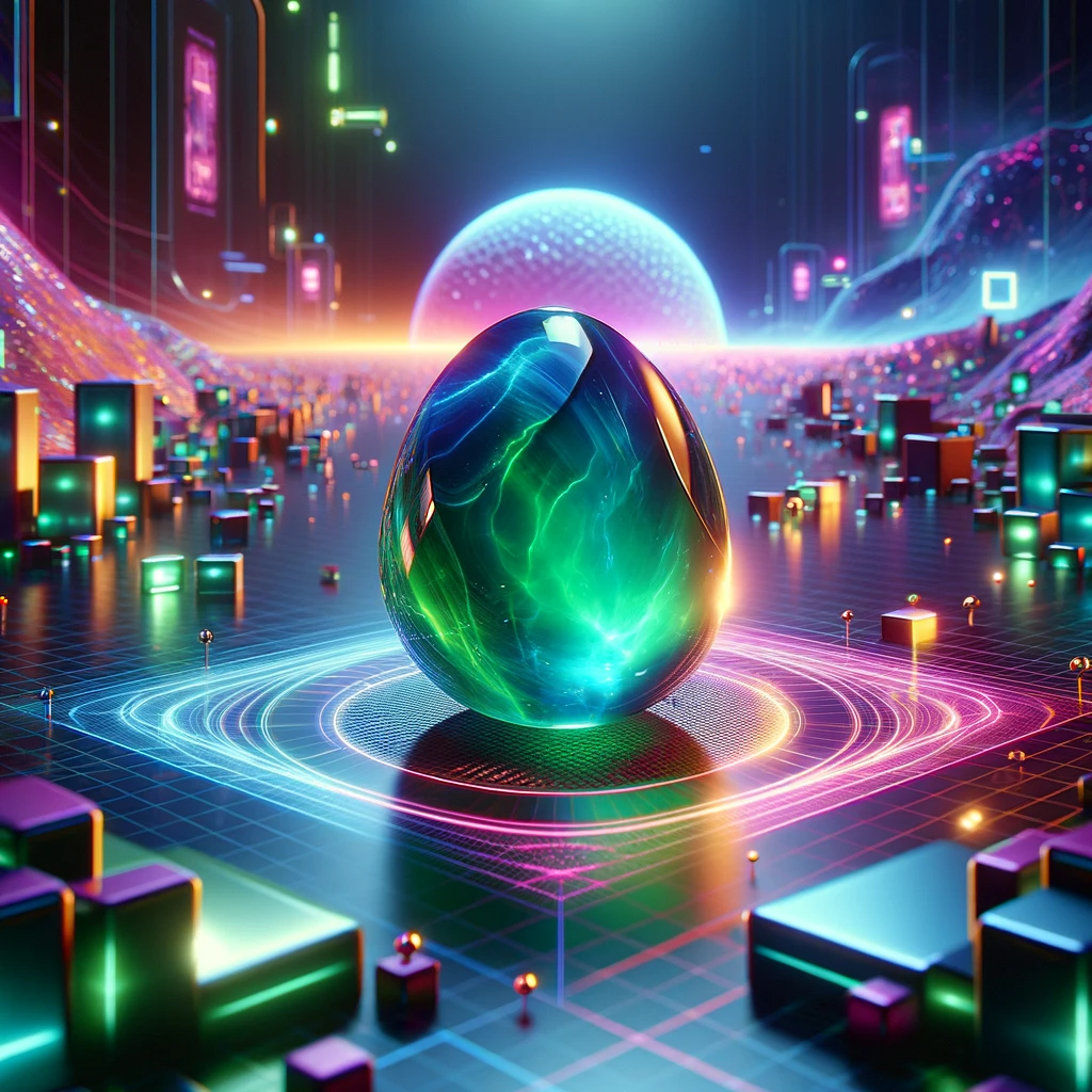 Jade stone in the middle of a futuristic virtual setting